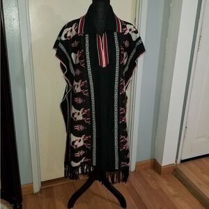 Vintage deer head fringe poncho knit sweater one size adult